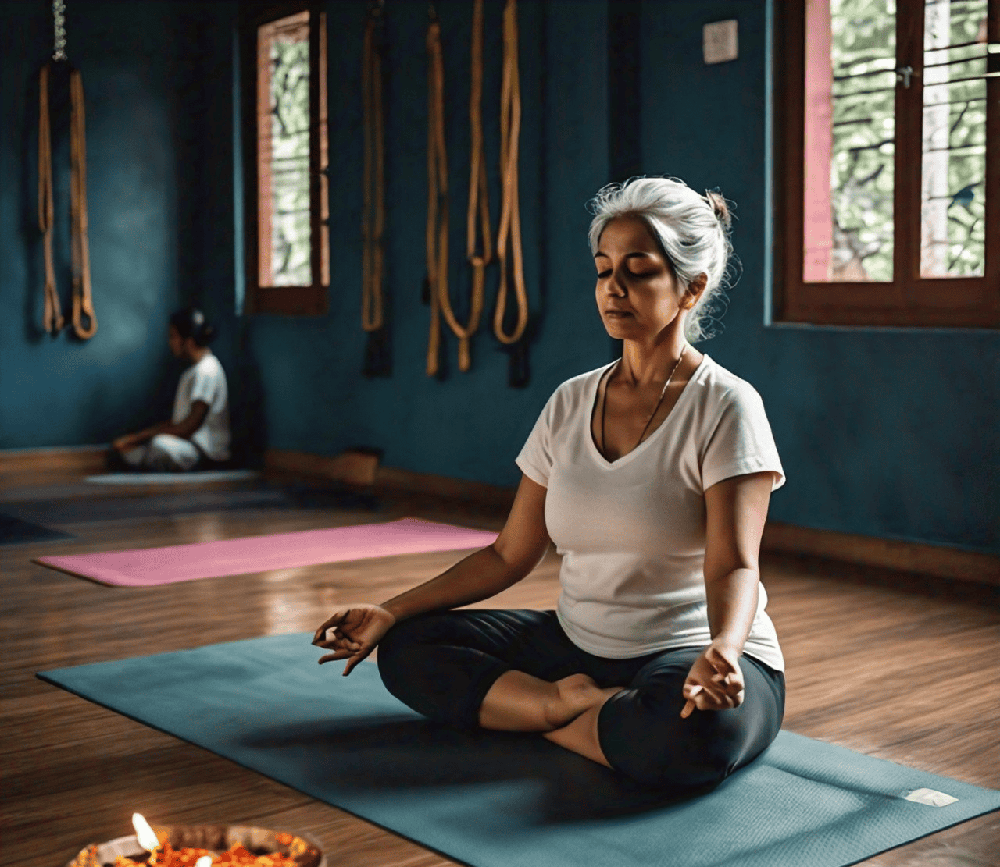 Person doing Yoga in front of light